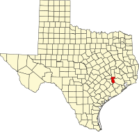 Map of Texas highlighting Waller County