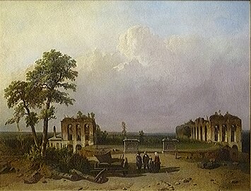 The ruins of the Château of Mariemont in the 19th century