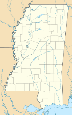 Mapa konturowa Missisipi, po lewej znajduje się punkt z opisem „Vicksburg”