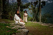 Portrait of a Koguis tribeswoman and child on a terrace at Ciudad Perdida