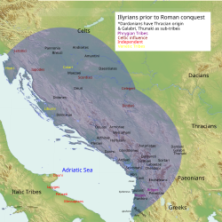 Mapa con a presencia d'as tribus d'os ilirios antes d'a conquiesta romana.