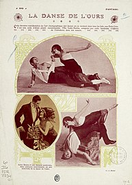 Page du journal Fantasio avec photos de Deslys et Pilcer dansant le pas de l'ours.