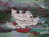 Z. T. pastoser und z. T. dünner Farbauftrag, bei dem die grobe Leinwand durchscheint. Claude Monet: Japanische Brücke, 1899. Detail.