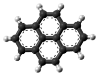 Ball-and-stick model of the pyrene molecule