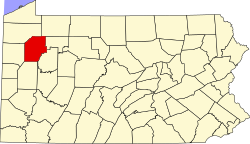 map of Pennsylvania highlighting Venango County