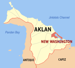 Mapa ng Aklan na nagpapakita sa lokasyon ng New Washington.