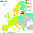 Utbreiing av genotype PiZZ (homozygøs alvorleg α₁-antitrypsinmangel) i Europa).