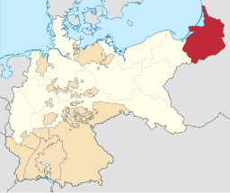 Ostpreussens läge i Kejsardömet Tyskland 1878.