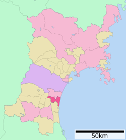 Vị trí Iwanuma trên bản đồ tỉnh Miyagi