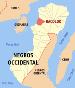 Map of Negros Occidental with Bacolod highlighted