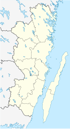Mapa konturowa regionu Kalmar, po prawej nieco na dole znajduje się punkt z opisem „Borgholm”