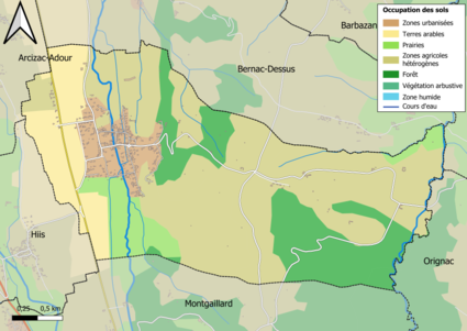 Carte en couleurs présentant l'occupation des sols.