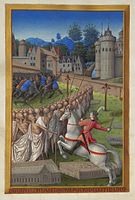 Le cavalier de la Mort. Les Très Riches Heures du duc de Berry par Jean Colombe, musée Condé (vers 1485-1486).