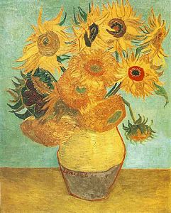 Jarrón con doce girasoles (F455, JH1668), óleo, 92 x 72,5 cm, Arlés, enero de 1889. Museo de Arte de Filadelfia, Estados Unidos.