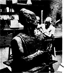 Federico Canessi at work on a bust of B. Traven in 1929 in Mexico City