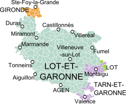 Location of the county with modern departmental boundaries