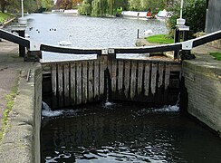 Top gates of Jesus Lock, a beam lock on the River Cam in Cambridge, England