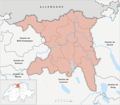 Mapa konturowa Argowii, u góry nieco na prawo znajduje się punkt z opisem „Bad Zurzach”