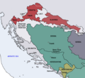 Image 25Croatian borders similar to those established with the Peace of Karlowitz in 1699. Although the peace treaty meant relief from Ottoman pressure, Croatia lost the compactness of its territory. (from History of Croatia)