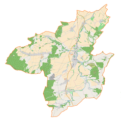 Mapa konturowa gminy Niemcza, po prawej znajduje się punkt z opisem „Pałac w Piotrkówku”