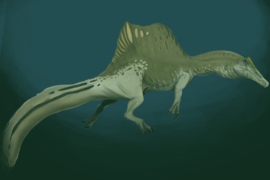 Spinosaurus'un su altı adaptasyonlarına gönderme yapan rekonstrüksiyon