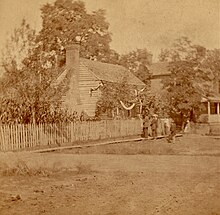 "The Old Tailor Shop, which Ex-Pres. Johnson once occupied as tailor," from a series of stereographic views made 1875 by L.W. Keen