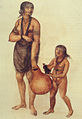 Mother and child of the Secotan Indians in North Carolina. Watercolour painted by John White in 1585.