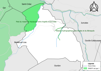 Carte des ZNIEFF de type 1 sur la commune.