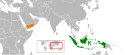 Map indicating locations of Indonesia and Yemen