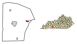 Location of Auburn in Logan County, Kentucky.