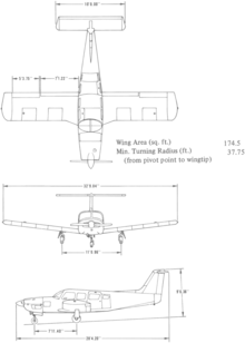 3-view line drawing of the Piper PA-32RT-300 Lance II