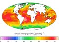 Surface ocean anthropogenic CO2 concentration, GLODAPv2