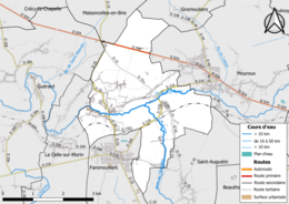 Carte en couleur présentant le réseau hydrographique de la commune