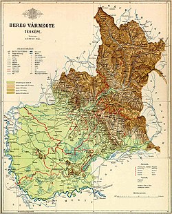 Bereg vármegye domborzati térképe