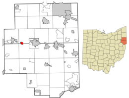 Location of Damascus in Mahoning and Columbiana counties and in the State of Ohio