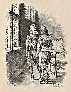 D'Artagnan père prodigue ses derniers conseils à son fils.