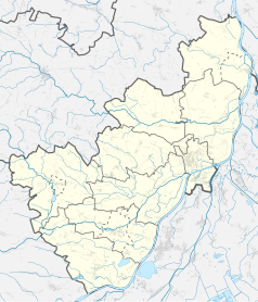 Mapa konturowa powiatu sandomierskiego, na dole nieco na lewo znajduje się punkt z opisem „Łoniów”