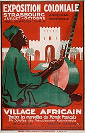 Affiche ancienne montrant un homme africain jouant de la kora