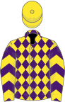 Yellow, purple diamonds, chevrons on sleeves, yellow cap