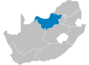 Kart over Bokone Bophirima (setswana) Noordwes (afrikaans) Leboya Bophirima (sørsotho) uMntla-Ntshona (xhosa) N'walungu-Vupeladyambu (tsonga) North West (engelsk) iNyakatho Ntshonalanga (zulu) Leboa-Bodikela (nordsotho)