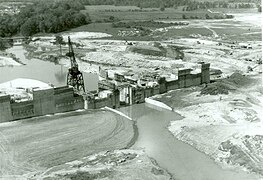 An aerial view of construction on the Elk River Dam is seen in this photo from the 1950s