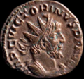 Koin perunggu Denarius bergambar Kaisar Galia Romawi Victorinus (memerintah 269-271). Ditemukan di U Thong, Provinsi Suphan Buri, Thailand