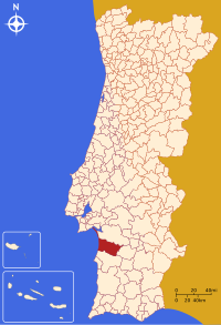 Grândola belediyesini gösteren Portekiz haritası