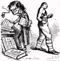 Thomas Nast membezakan ulama buluh dengan peninju lembu, melambangkan pandangan populis membaca dan belajar sebagai bertentangan dengan sukan dan olahraga. (Perhatikan kepala dan badan yang tidak seimbang, dengan saiz kepala mewakili keupayaan mental dan saiz badan mewakili keupayaan fizikal.)