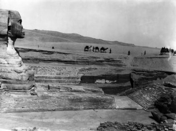 Side view of the Sphinx with the Roman stairway on the right