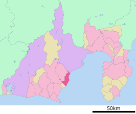 Situering van Yaizu in de prefectuur Shizuoka