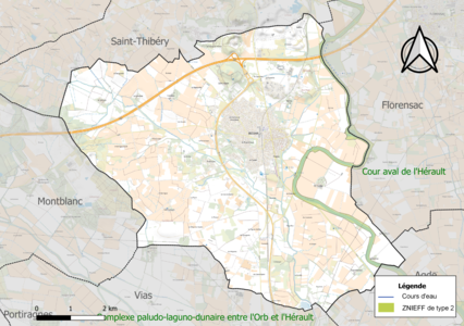 Carte de la ZNIEFF de type 2 sur la commune.