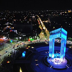 Night view of the city and the big roundabout (Bundaran Besar)