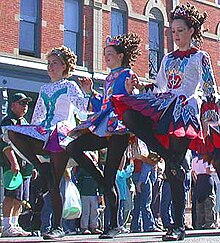 Girls performing Irish step dancing in a St. Patrick's Day Parade in Fort Collins, Colorado.jpg