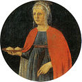Santa Àita membawa payudaranya yang terputus di atas piring, oleh Piero della Francesca (skt. 1460-70)